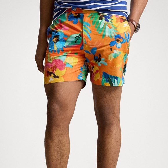 Polo Ralph Lauren Floral Monaco Tunk Trunk Swimming
Shorts Camarat Sz 38 Orange - Picture 1 of 13